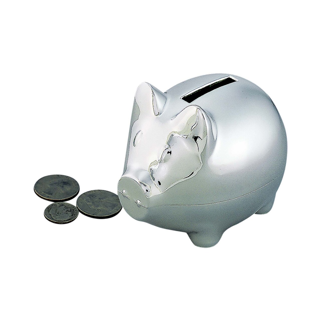 Contemporary Home Living 3" X 4" Metallic Gray Shiny Nickel-Plated Small Piggy Coin Bank